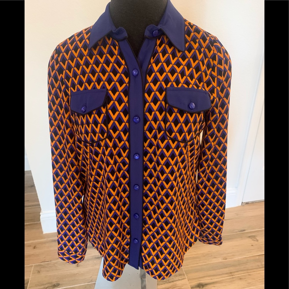 Jade melody tan button down blouse orange diamond